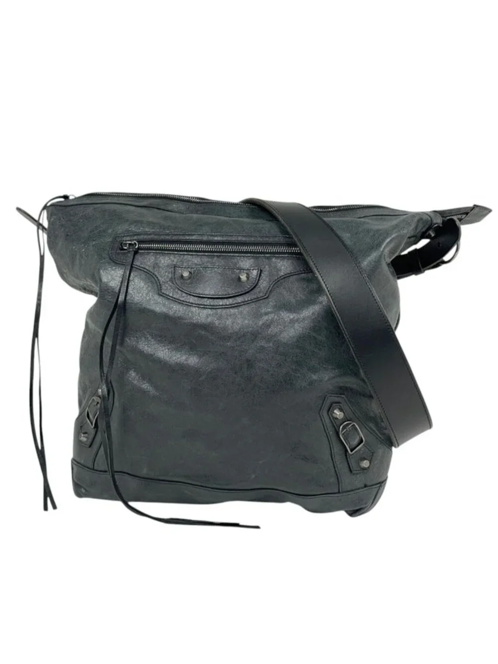 Balenciaga Shoulder Bag the Day Leather Dark Gray